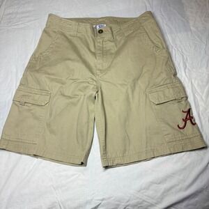 NCAA Alabama Crimson Tide Mens Khaki Cargo Shorts Tan Cotton Size 32 34 Logo